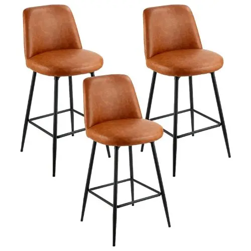 27 Inch Bar Stool Set With Backrest And Metal Legs For Kitchen Dining Room (Brown) 1