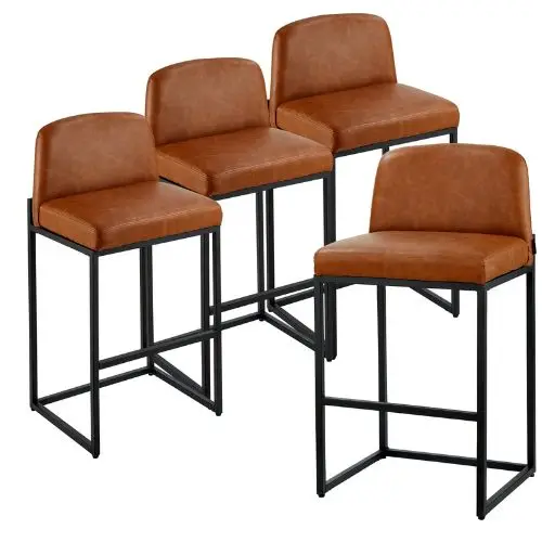 27-Inch Modern Bar Stool Set Of 4 With Backrest Metal Legs Easy Assembly Armless Bar Chair For Bar And Cafe (Brown) 1