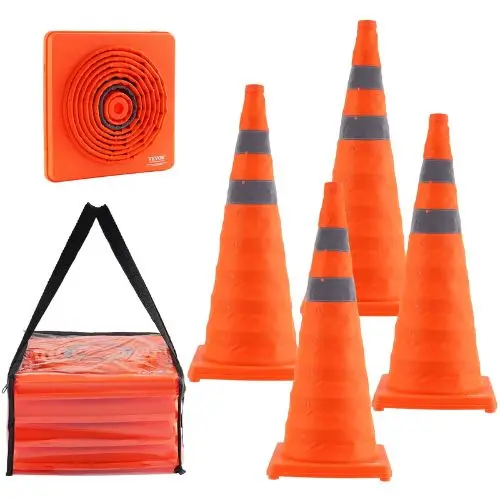 28" Collapsible Traffic Cones 4 Pack With Reflective Collars & Storage Bag 1