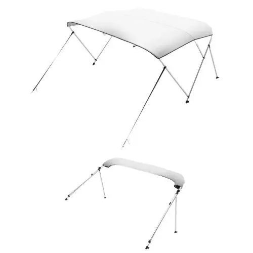 3 Bow Boat Bimini Top – 600D Waterproof Polyester Canopy Aluminum Frame Sun Shade Awning With Storage Bag 72 L X 73-78 W X 46 H (Light Grey) 1