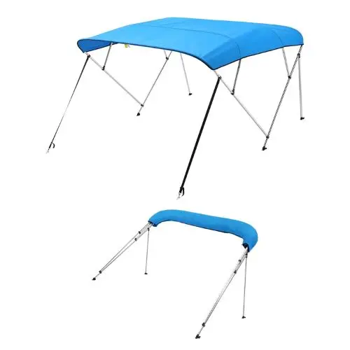 3 Bow Boat Bimini Top – 600D Waterproof Polyester Canopy Aluminum Frame Sun Shade Awning With Storage Bag 72 L X 79 - 84 W X 46 H (Pacific Blue) 1