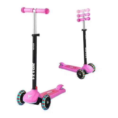 3-Wheel Kick Scooter For Kids 3+ – Light-Up Wheels Adjustable Handlebar Anti-Slip Deck Lightweight Aluminum Frame Pink Up To 165 Lbs 1