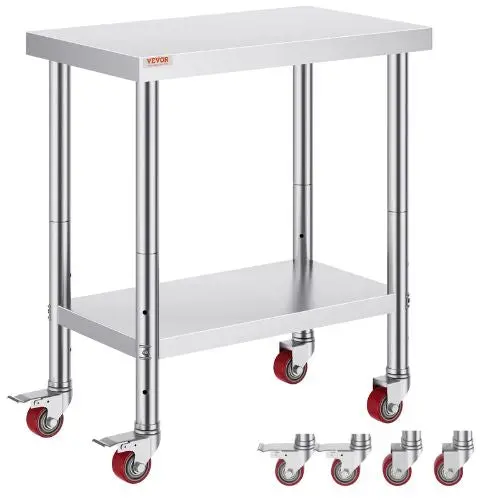 30 X 18 In Stainless Steel Work Table With 4 Wheels  For Commercial Kitchen Restaurant Gzt76-4585 1