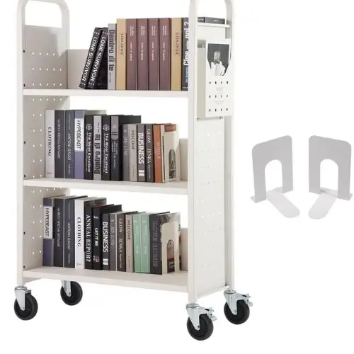31.1" X 15.2" X 49.2" Rolling Book Cart Single Sided L-Shaped Flat Shelves With 4-Inch Lockable Wheels 1