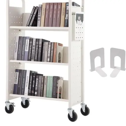 31.1" X 15.2" X 49.2" Rolling Book Cart Single Sided V-Shaped Sloped Shelves With 4-Inch Lockable Wheels For Home Shelves 1