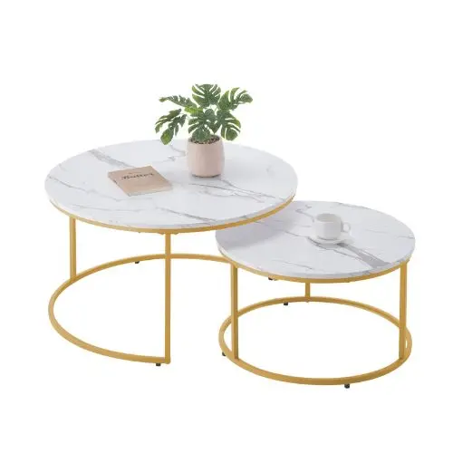 31-32 In Nesting Coffee Table Set Of 2 Round (White & Gold) 1