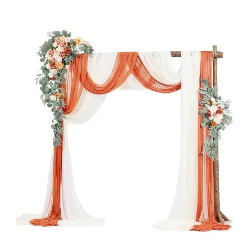 33' Ft Burnt Orange Wedding Arch Draping Fabric Reception Backdrop Wedding Decoration Artificial Wedding Arch Flowers Kit Xh-Hq07 (Pack Of 5) 1
