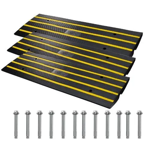 33,069 Lbs Capacity & 2.6" High Heavy-Duty Rubber Curb Ramp For Driveways, Loading Docks, Garages & Sidewalks (Pack Of 3) 1