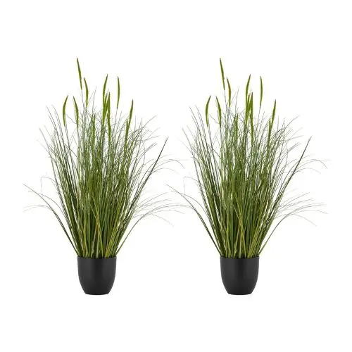 35" Artificial Cattail Grass In Pot Premium Pvc Faux Greenery Shrubs For Indoor/Outdoor Home Garden & Office Décor (Pack Of 2) 1