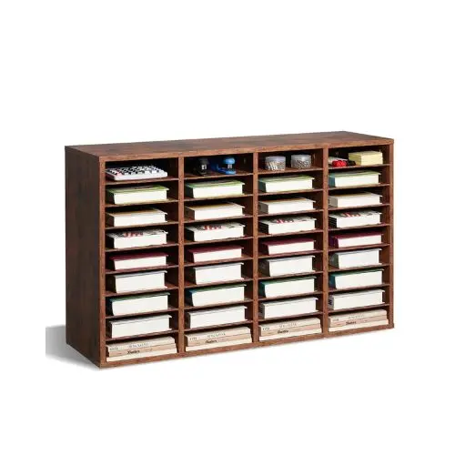 36-Compartment Wooden Literature Organizer Mail Sorter – (Dark Brown) 1