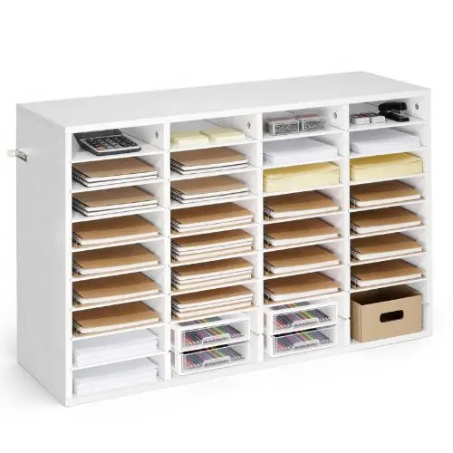 36 Compartment Wooden Literature Organizer Mail Sorter For Office – (White) 1