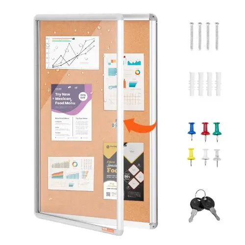 36" X 24" Aluminum Frame Enclosed Cork Board With 2 Keys For School Home Office Ccb-2436 1