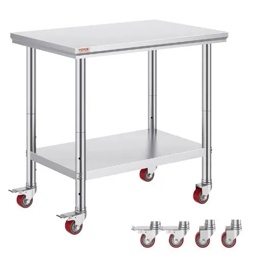 36 X 24 In Stainless Steel Work Table With 4 Wheels  For Commercial Kitchen Restaurant Gzt90x60l 1