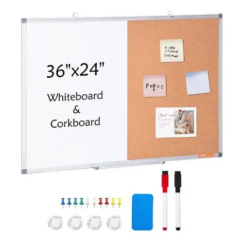 36" X 24" Whiteboard & Cork Board Combo With Aluminum Frame 2-In1 Magnetic For School Office 1