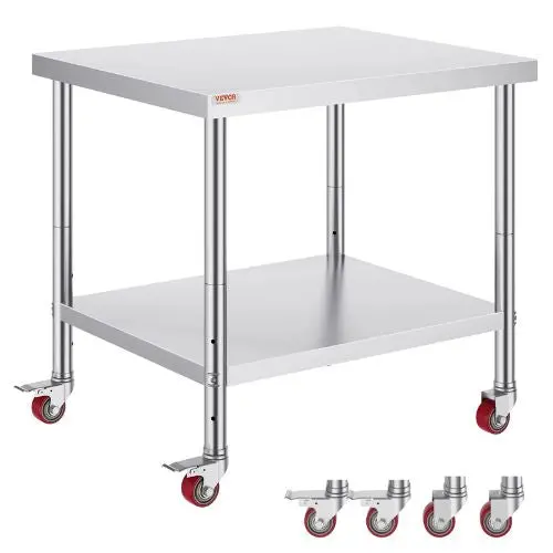 36 X 30 In Stainless Steel Work Table With 4 Wheels  For Commercial Kitchen Restaurant Gzt9176jl 1