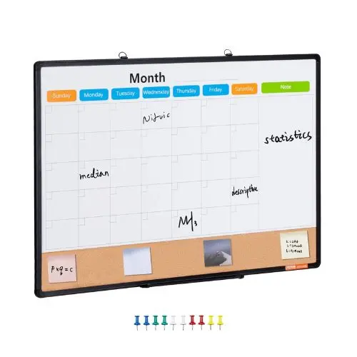 36"X 24" 36"X 24" Monthly Calendar Whiteboard Combo With Aluminum Frame – 2-In-1 Magnetic For School Office 1