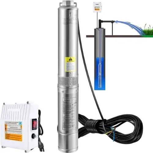 37Gpm, 427Ft Head, 230V, 4" Stainless Steel, 33Ft Cord & Control Box, Ip68 2Hp Deep Well Submersible Pump For Home, Irrigation & Industrial Use 1