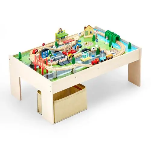 38X24.5X15.5 Inch Wooden Train Table Set With Storage Bin – 3-In-1 Toy For Kids 3+ 1