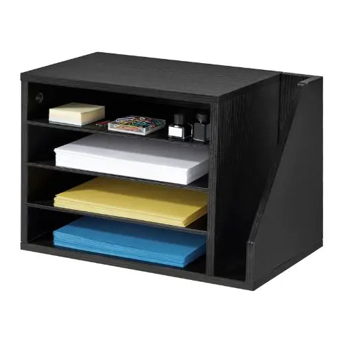 4-Compartment Wooden Literature Organizer Mail Sorter With Side Storage – Black 1