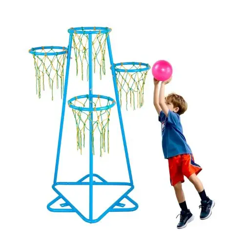 4-Hoop Kids Basketball Set, Adjustable Stand, 3 Balls, Indoor/Outdoor Toy For Boys & Girls 1