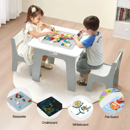 4-In-1 Kids Activity Table With 2 Chairs Double-Sided Play Table Storage For Kids 1