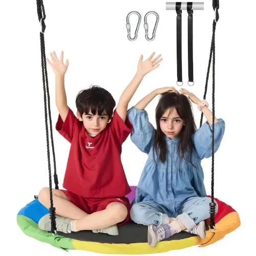 40" Multicolor Saucer Tree Swing – 750 Lbs Capacity, 900D Oxford Seat With Straps & Adjustable Ropes 1