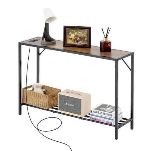 41.7" Narrow Sofa Table With Charging Station Metal Frame 1