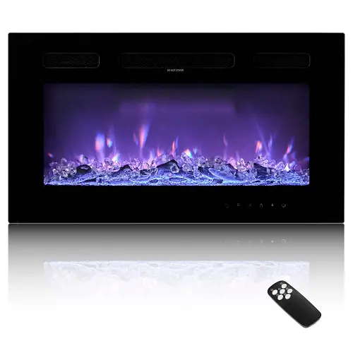 42-Inch Electric Fireplace, 1500W, Wall Mounted & Recessed, Flat Style, With Remote Control 1