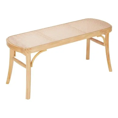 43.3 In Rattan Bench With Oak Wood Legs Handwoven Rattan For Entryway Bedroom Living Room Kitchen 1