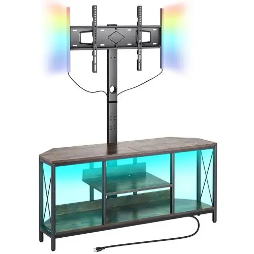 45In Tv Stand With Mount For Up To 75" Tvs Entertainment Center With Power Outlet & Led Lights Adjustable Console 3-Tier Storage For Bedroom & Living Room 1