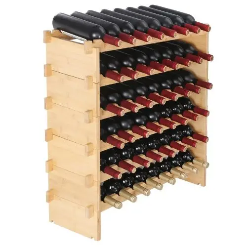 48 Bottle Wine Rack 6-Tier Solid Bamboo Wood Storage Racks For Kitchen Bar (Natural Color) 1