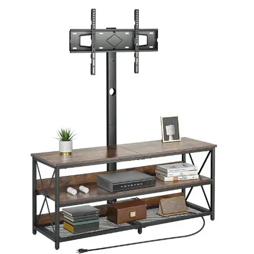 48 In Tv Stand With Mount For Up To 75 In Tvs Adjustable Height Tv Console 3-Tier Storage With Power Outlet (Brown) 1