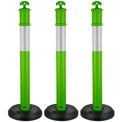 48" Traffic Delineator Posts With Fillable Base & Reflective Strips Green For Construction & Parking Lot Safety 1