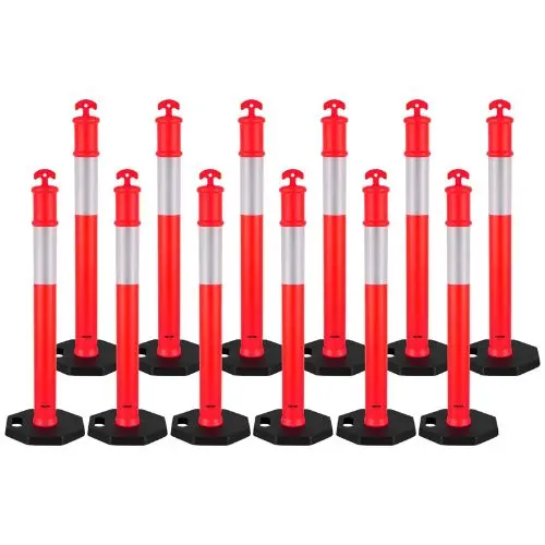 48" Traffic Delineator Posts With Weighted Base & Reflective Strips For Construction Site & Parking Lot Safety 1