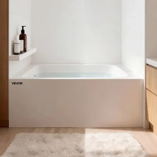 48" X 30" Contemporary Alcove Acrylic Bathtub Soaking Tub With Left Hand Drain Overflow Hole Integral Flange (White) 1