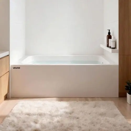 48" X 30" Contemporary Alcove Acrylic Bathtub Soaking Tub With Right Hand Drain Overflow Hole Integral Flange (White) 1