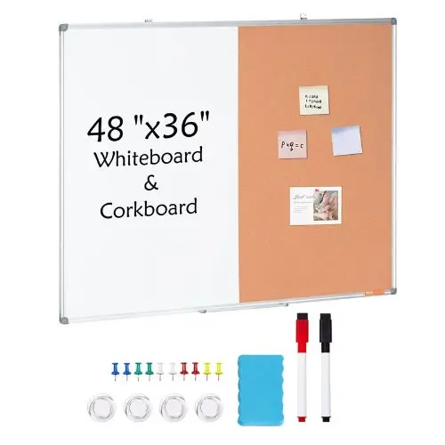 48" X 36" Whiteboard & Cork Board Combo With Aluminum Frame – 2-In-1 Magnetic For School Home Office 1
