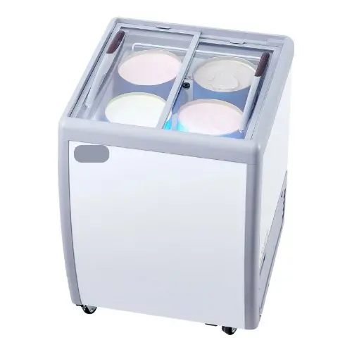 5.6 Cu.Ft Commercial Ice Cream Display Case 2 Sliding Glass Doors Locking Casters White 1