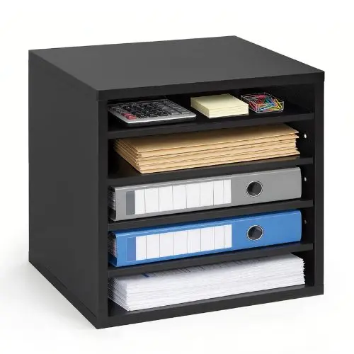 5 Compartment Desk Literature Organizer File & Mail Sorter – (Black) 1