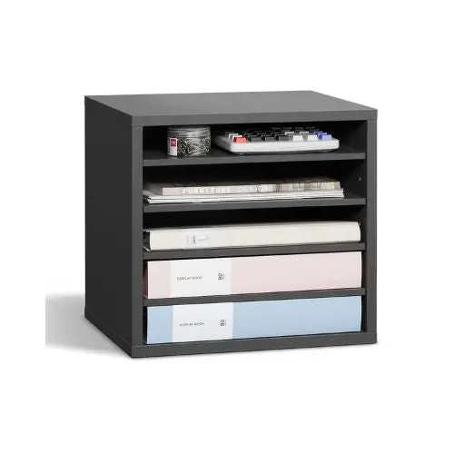 5-Compartment Literature Organizer With Adjustable Shelves Wooden Mdf (Grey) 1
