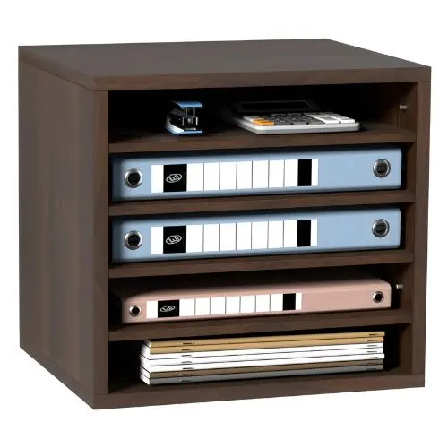 5-Compartment Wooden Literature Organizer With Adjustable Shelves Office & Home Storage Epa Certified (Brown) 1