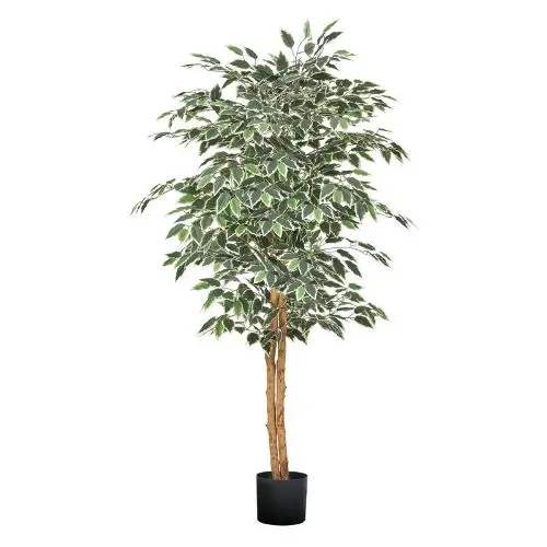 5 Ft Artificial Ficus Tree With Black Pot And Natural Wood Trunk For Home Office Living Room 1