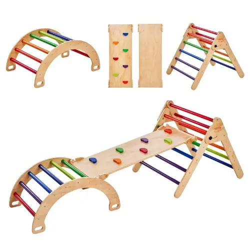 5-In-1 Pikler Triangle Set – Large Colorful Wooden Montessori Climbing Gym With Ramp & Arch (1–3 Years) 1
