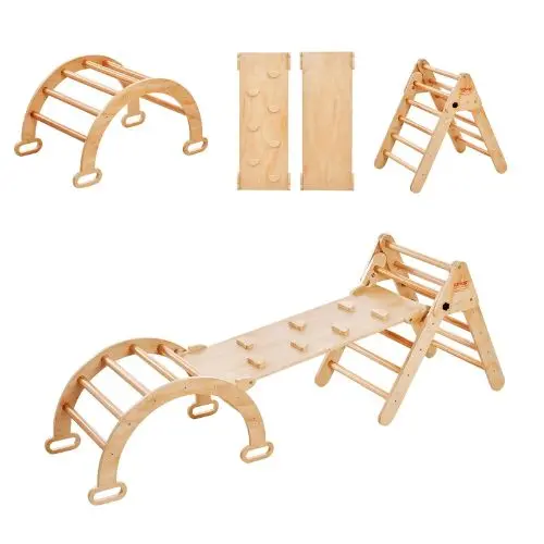 5-In-1 Pikler Triangle Set – Medium Wooden Montessori Climbing Gym With Ramp & Arch For Toddlers (1–3 Years) 1