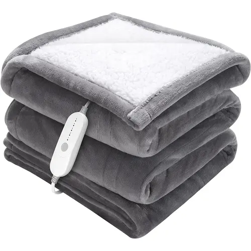 50" X 60" Electric Heated Throw Blanket Twin, Flannel & Sherpa, 5 Heat Levels, 3-Hour Auto-Off, Machine Washable, Etl/Fcc Certified, Grey 1