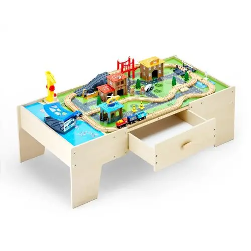 50X25x15.5 Inch Wooden Train Table With Large Storage Drawer – 3-In-1 Toy For Kids 3+ 1