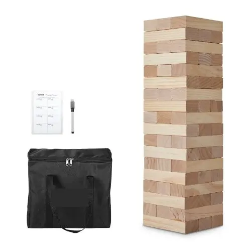 54-Block Large Tumbling Timber Toy Wooden Stacking Game With Carry Bag & Scoreboard Indoor/Outdoor Fun 1