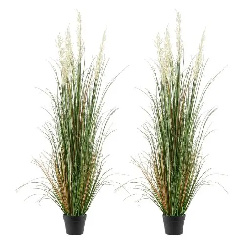 59 Inch Faux Reed Flower Grass In Pots, 2-Pack – Lush Artificial Greenery For Indoor/Outdoor Décor 1