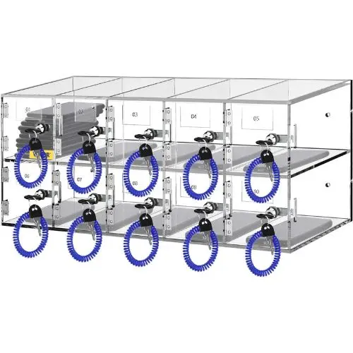 5X2 Cell Phone Storage Locker 10 Slots Acrylic Material With Door Locks And Keys For Office Classroom Gym Box Clear 1