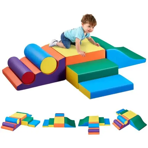 6-Piece Foam Climbing Toys Set For Toddlers, Pu Leather Playset For Crawling & Sliding, Easy To Clean 1